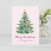 Whimsical Christmas Tree Bows Pink Non-Photo シーズンカード (スタンド正面)