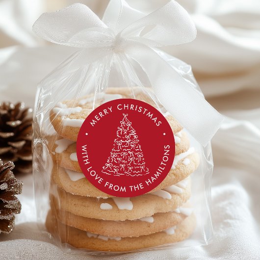 Whimsical Christmas Tree Bows Red Christmas ラウンドシール