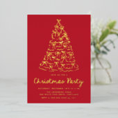 Whimsical Christmas Tree Bows Red Holiday Party 箔招待状 (立ち正面)