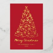 Whimsical Christmas Tree Bows Red Non-Photo 箔シーズンカード (正面)