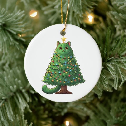 Whimsical Christmas Tree Cat Holiday  セラミックオーナメント (ツリー)