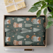 Whimsical Christmas Tree with Red Fox Dark Green 薄葉紙 (ギフト)