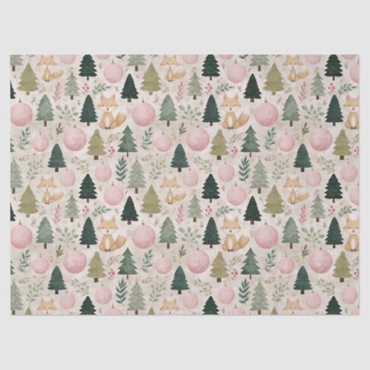 Whimsical Christmas Tree with Winter Fox Pastel 薄葉紙 (正面)