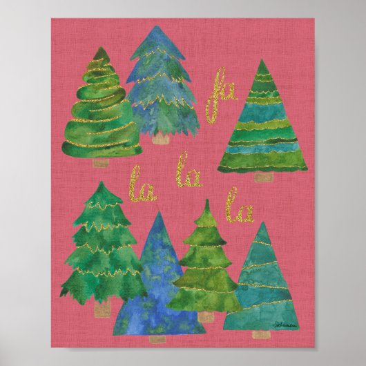Whimsical Christmas trees art print ポスター (正面)