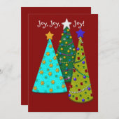 Whimsical Christmas Trees Faux Felt Look シーズンカード (正面/裏面)