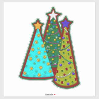 Whimsical Christmas Trees Faux Felt Style シール