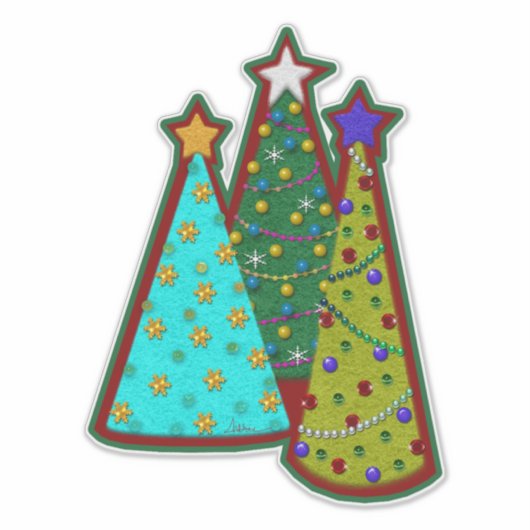 Whimsical Christmas Trees Faux Felt Style シール (正面)