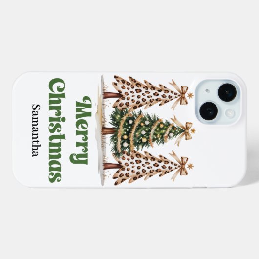 Whimsical Christmas trees leopard personalized  Case-Mate iPhoneケース (裏面 (横))