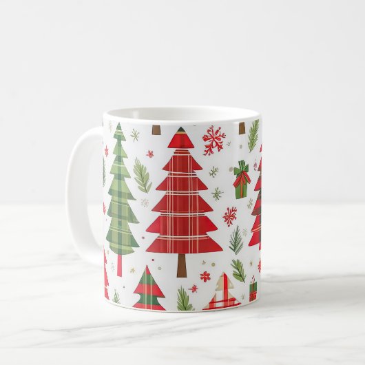 Whimsical Christmas Trees on Plaid Pattern   コーヒーマグカップ (正面左)