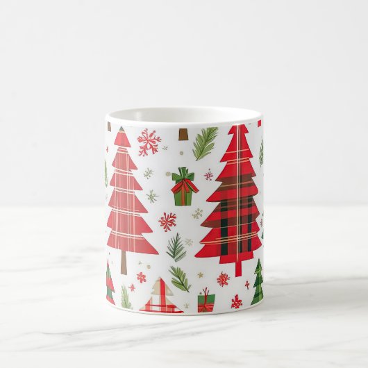 Whimsical Christmas Trees on Plaid Pattern   コーヒーマグカップ (中央)