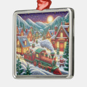 Whimsical Christmas Village Santa & Train Ornament メタルオーナメント (左)
