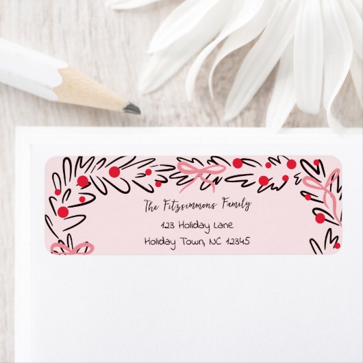 Whimsical Christmas Wreath & Preppy Bows Address ラベル (インサイチュ)