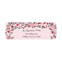 Whimsical Christmas Wreath & Preppy Bows Address ラベル