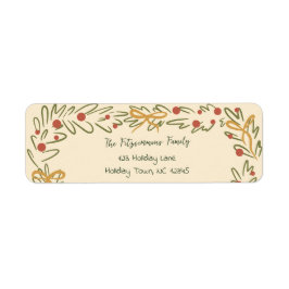 Whimsical Christmas Wreath & Preppy Bows Address ラベル