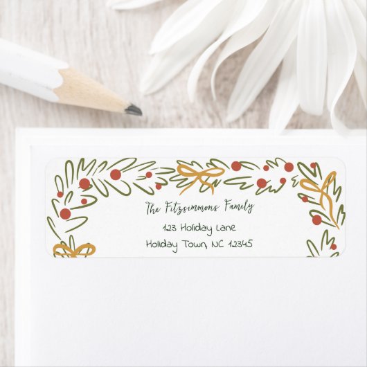 Whimsical Christmas Wreath & Preppy Bows Address ラベル (インサイチュ)
