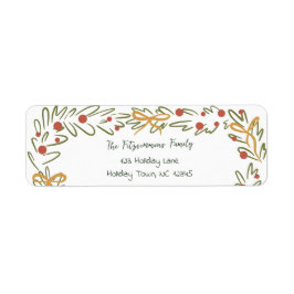 Whimsical Christmas Wreath & Preppy Bows Address ラベル