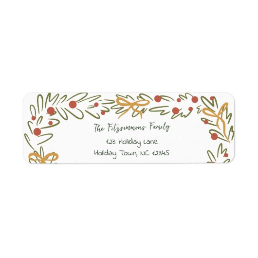 Whimsical Christmas Wreath & Preppy Bows Address ラベル (正面)