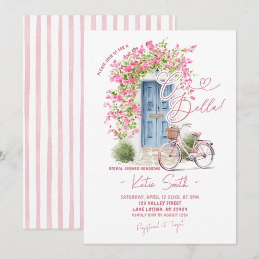 Whimsical Ciao Bella Italian Bridal Shower 招待状 (正面/裏面)