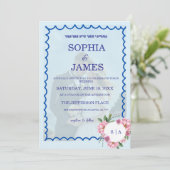 Whimsical Citrus Biue & flower Wedding  招待状 (スタンド正面)