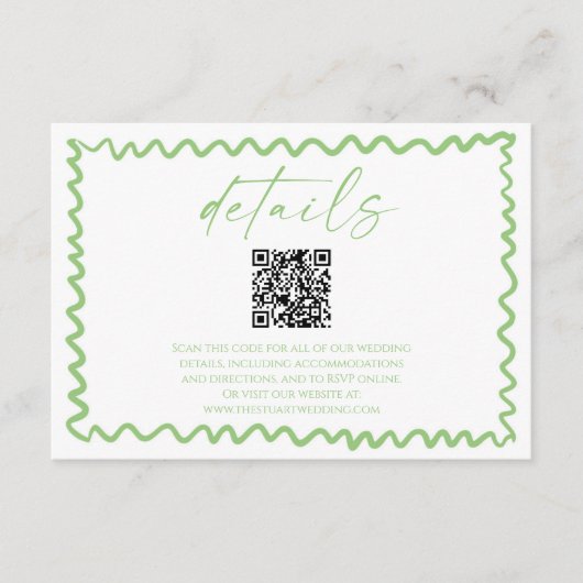 Whimsical Citrus Green QR Code Wedding Details エンクロージャーカード (正面)