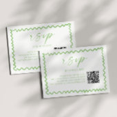 Whimsical Citrus Green Wavy Border QR Code Wedding 出欠カード