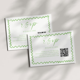 Whimsical Citrus Green Wavy Border QR Code Wedding 出欠カード