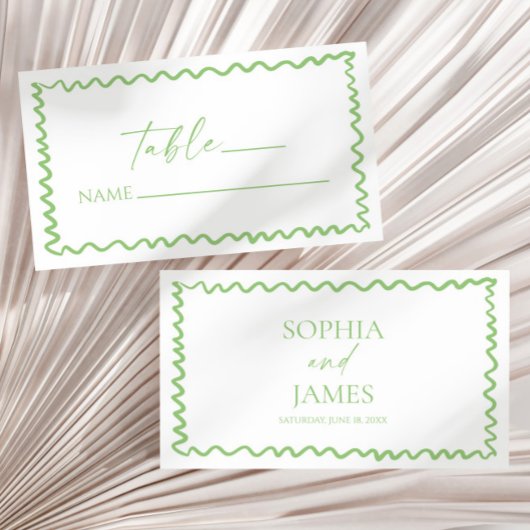 Whimsical Citrus Green Wavy Border Wedding プレイスカード