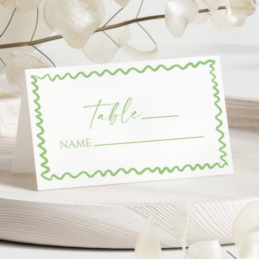 Whimsical Citrus Green Wavy Border Wedding プレイスカード