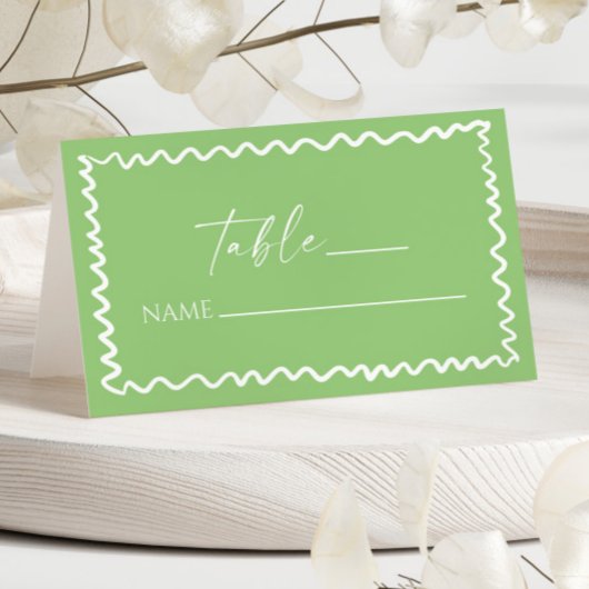 Whimsical Citrus Green Wavy Border Wedding プレイスカード