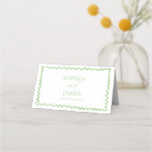 Whimsical Citrus Green Wavy Border Wedding プレイスカード (裏面)