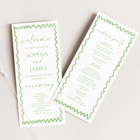 Whimsical Citrus Green Wavy Border Wedding プログラム