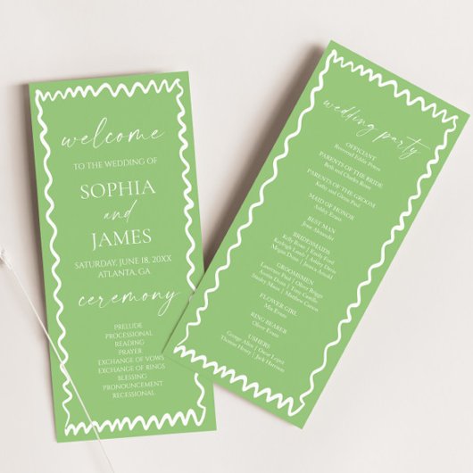 Whimsical Citrus Green Wavy Border Wedding プログラム