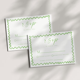 Whimsical Citrus Green Wavy Border Wedding 出欠カード