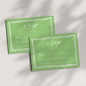 Whimsical Citrus Green Wavy Border Wedding 出欠カード