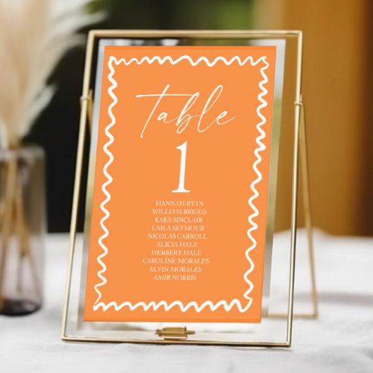 Whimsical Citrus Orange Wavy Border Wedding テーブルナンバー