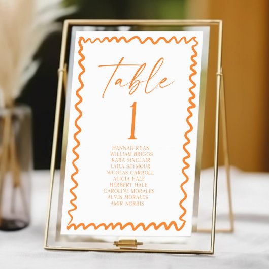 Whimsical Citrus Orange Wavy Border Wedding テーブルナンバー