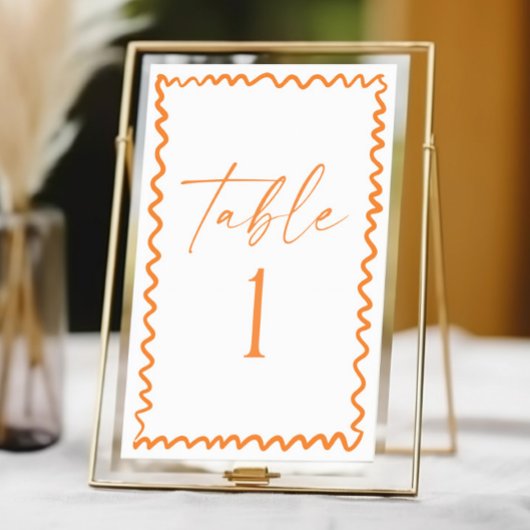 Whimsical Citrus Orange Wavy Border Wedding テーブルナンバー