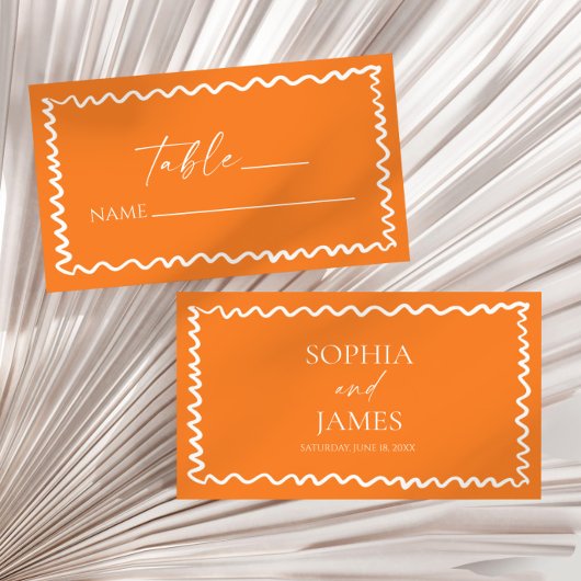 Whimsical Citrus Orange Wavy Border Wedding プレイスカード
