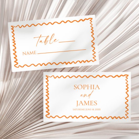 Whimsical Citrus Orange Wavy Border Wedding プレイスカード