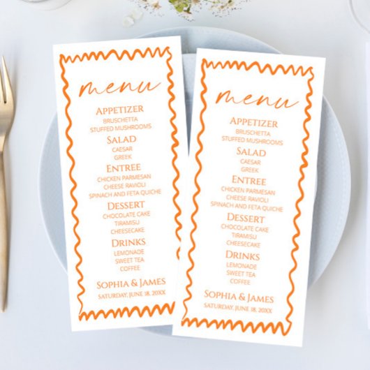 Whimsical Citrus Orange Wavy Border Wedding メニュー