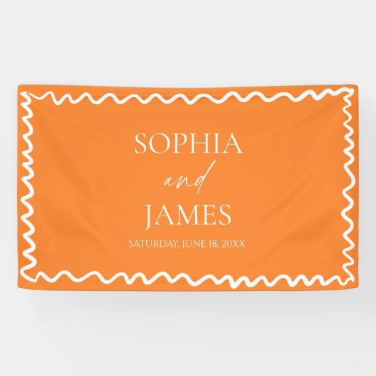 Whimsical Citrus Orange Wavy Border Wedding 横断幕 (横)