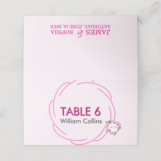 Whimsical Citrus Pink & flower Wedding   プレイスカード (外部開封)