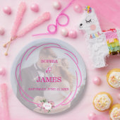 Whimsical Citrus Pink & flower Wedding  Sign ペーパープレート (パーティー)