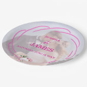 Whimsical Citrus Pink & flower Wedding  Sign ペーパープレート (アングル)