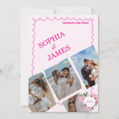 Whimsical Citrus pink & Photo Collage Wedding 招待状 (正面)