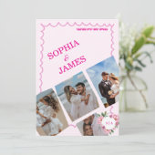 Whimsical Citrus pink & Photo Collage Wedding 招待状 (スタンド正面)