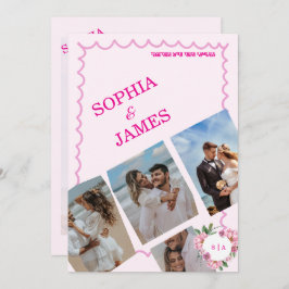 Whimsical Citrus pink & Photo Collage Wedding 招待状