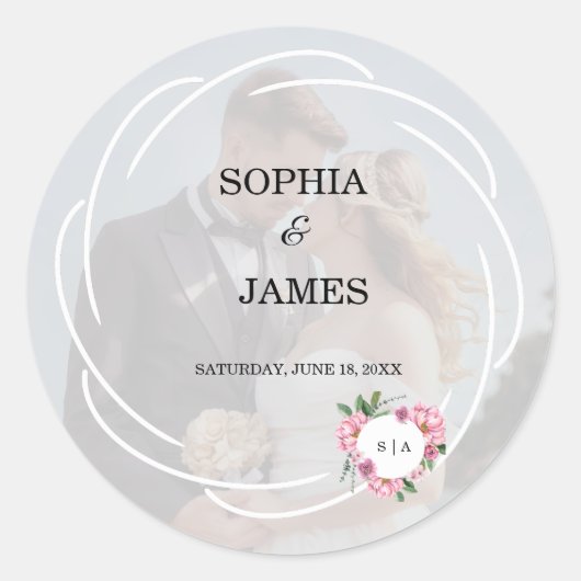 Whimsical Citrus White & flower wedding ラウンドシール (正面)