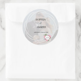 Whimsical Citrus White & flower wedding ラウンドシール
