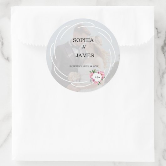 Whimsical Citrus White & flower wedding ラウンドシール (バッグ)